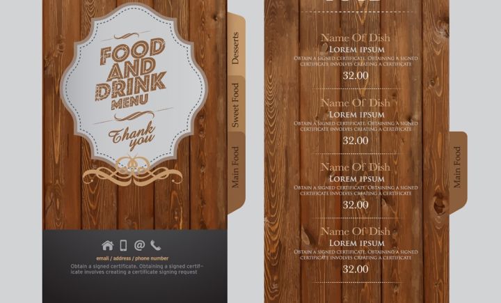 Menu card with wood design background