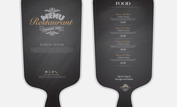 Black menu card with fan layout design